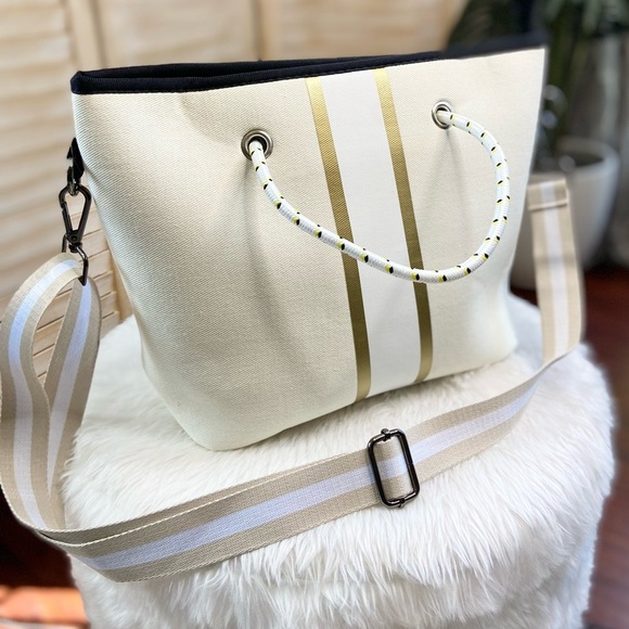 Handbags - Ivory Canvas Shoulder Bag